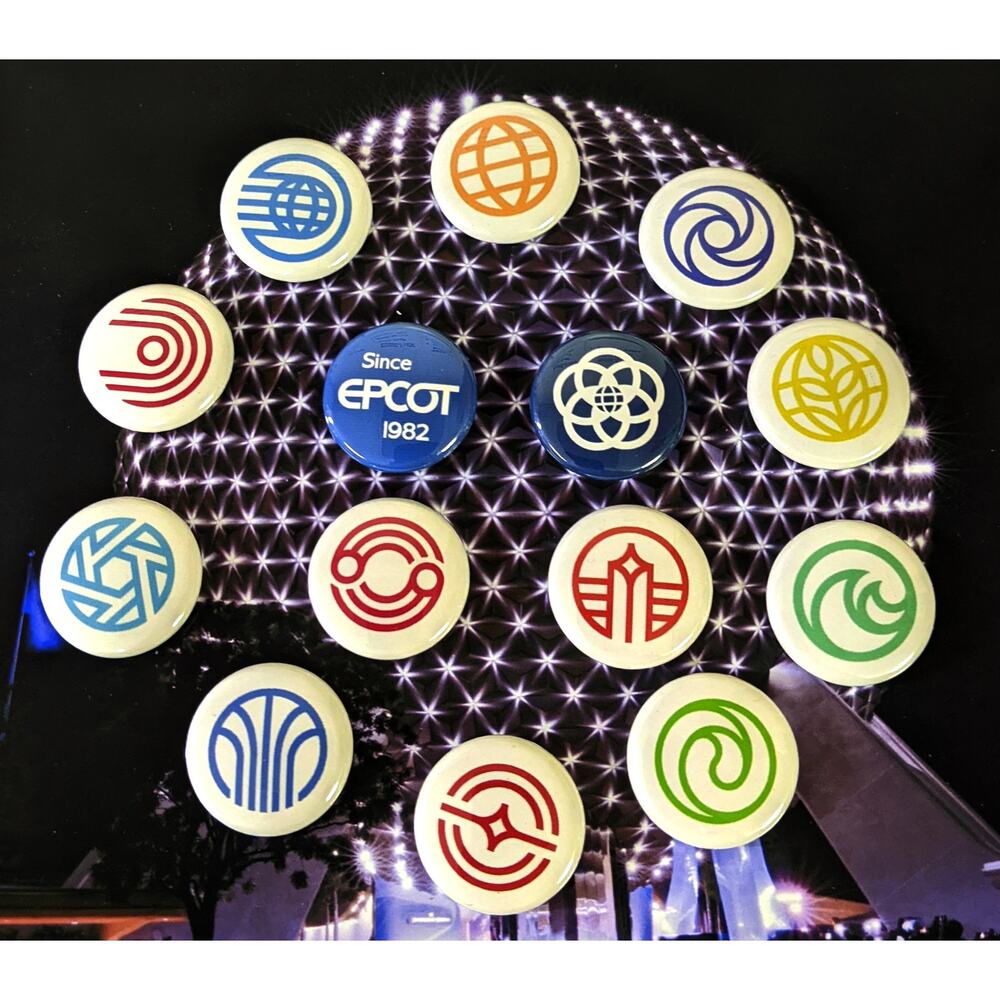 DISNEYANA - New for 2023 - EPCOT Inverse Set 14, 1" PINBACK BUTTONS - Park Logos